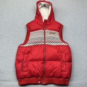 LRG Vest Mens 2XL Red Hedmark Puffer Hooded Sherpa Lined Fair Isle Quilted Zip
